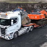 JJP Haulage Ltd Scania Lorry with JCB cargo on the back