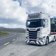 JJP Haulage Ltd Scania Lorry parked high in the mountains
